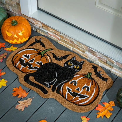 Pumpkin Patch Cat Shaped Coir Mat | Plow & Hearth