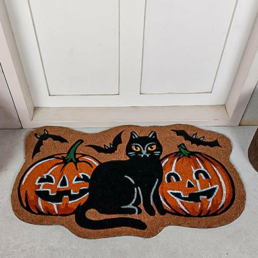 Pumpkin Patch Cat Shaped Coir Mat | Plow & Hearth