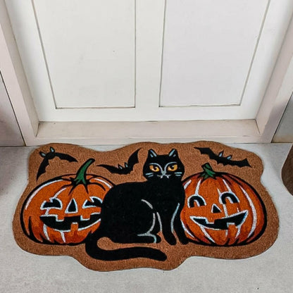 Pumpkin Patch Cat Shaped Coir Mat | Plow & Hearth