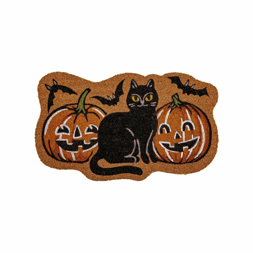 Pumpkin Patch Cat Shaped Coir Mat | Plow & Hearth