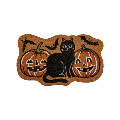 Pumpkin Patch Cat Shaped Coir Mat | Plow & Hearth
