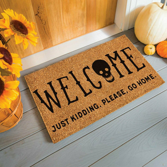 28" x 16" Nature Coir Mat, Welcome Just Kidding, Please Go Home | Plow & Hearth