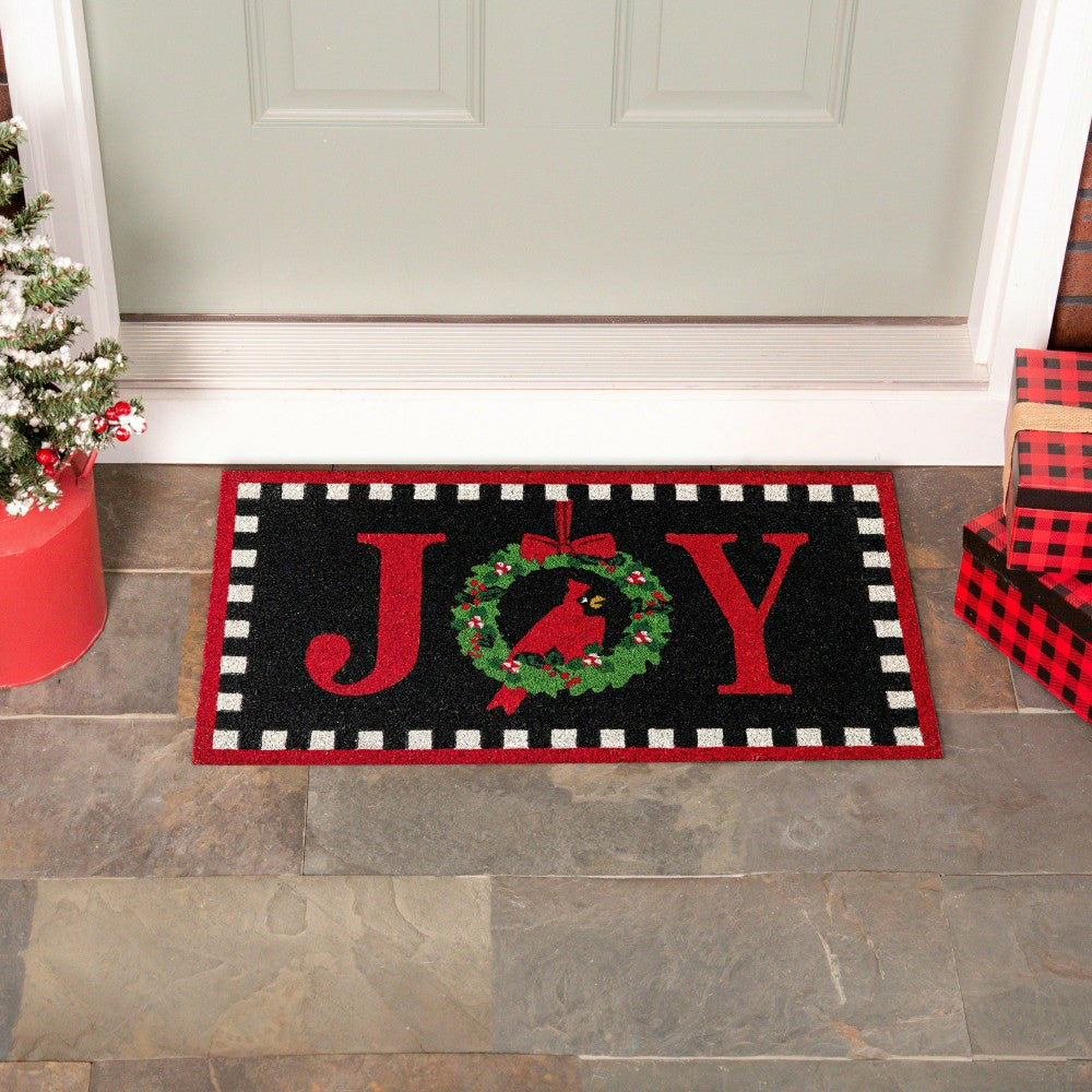 Joy To The World Wreath Coir Mat | Plow & Hearth