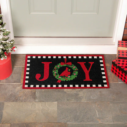 Joy To The World Wreath Coir Mat | Plow & Hearth