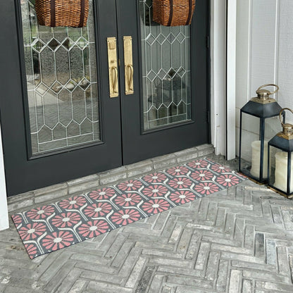 Neighburly Retro Daisies Doormat ,Pink/Grey Double Door | Plow & Hearth