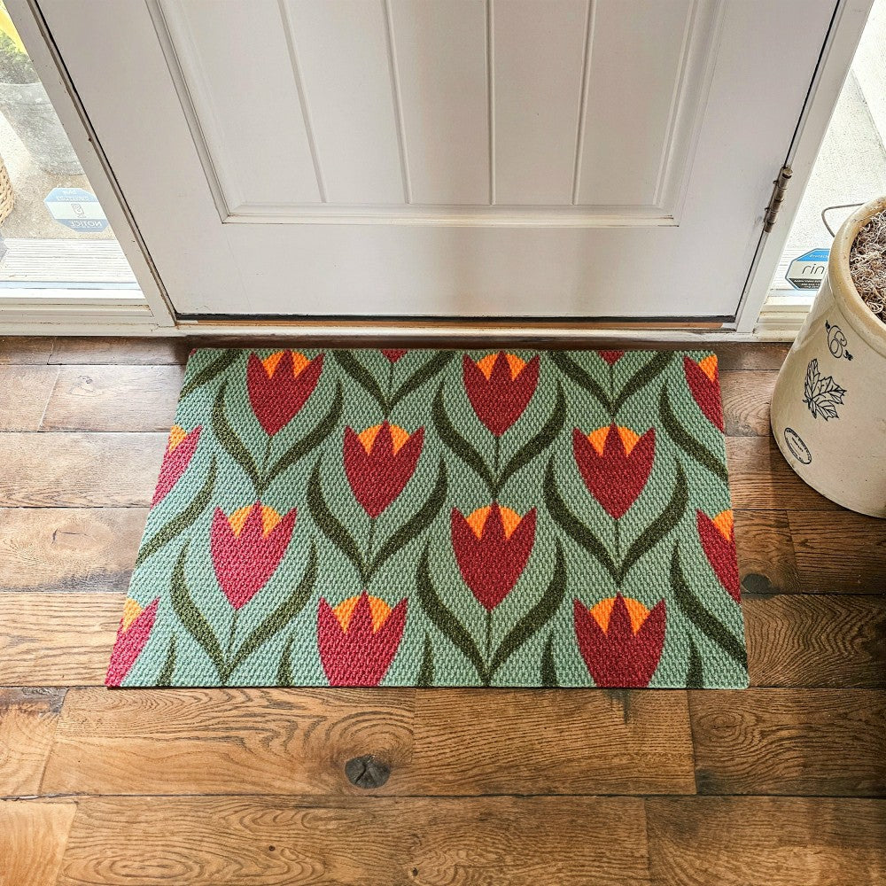 Neighburly Buttercups Doormat, Berry & Sage Double Door | Plow & Hearth