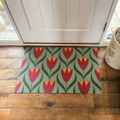 Neighburly Buttercups Doormat, Berry & Sage Double Door | Plow & Hearth