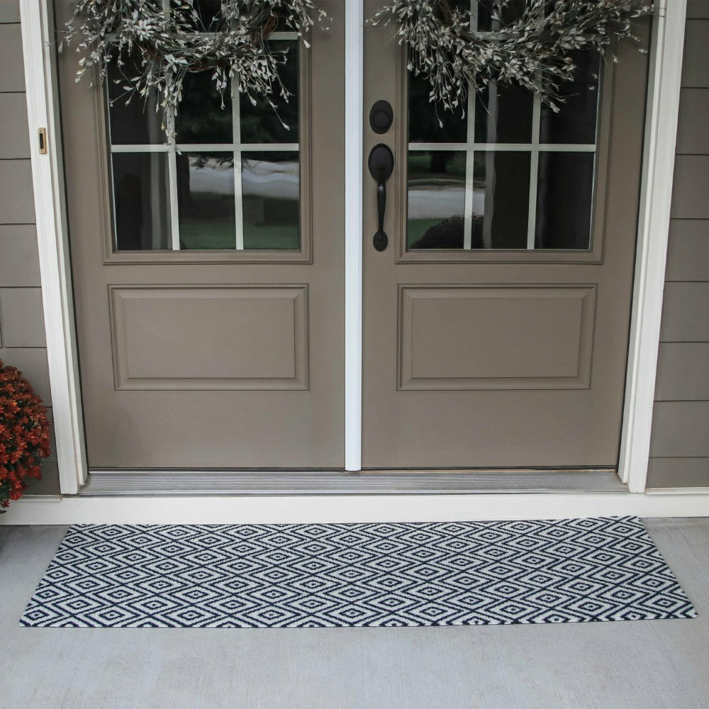 Neighburly Diamond Dot Coir Doormat, Black & White Double Door | Plow & Hearth