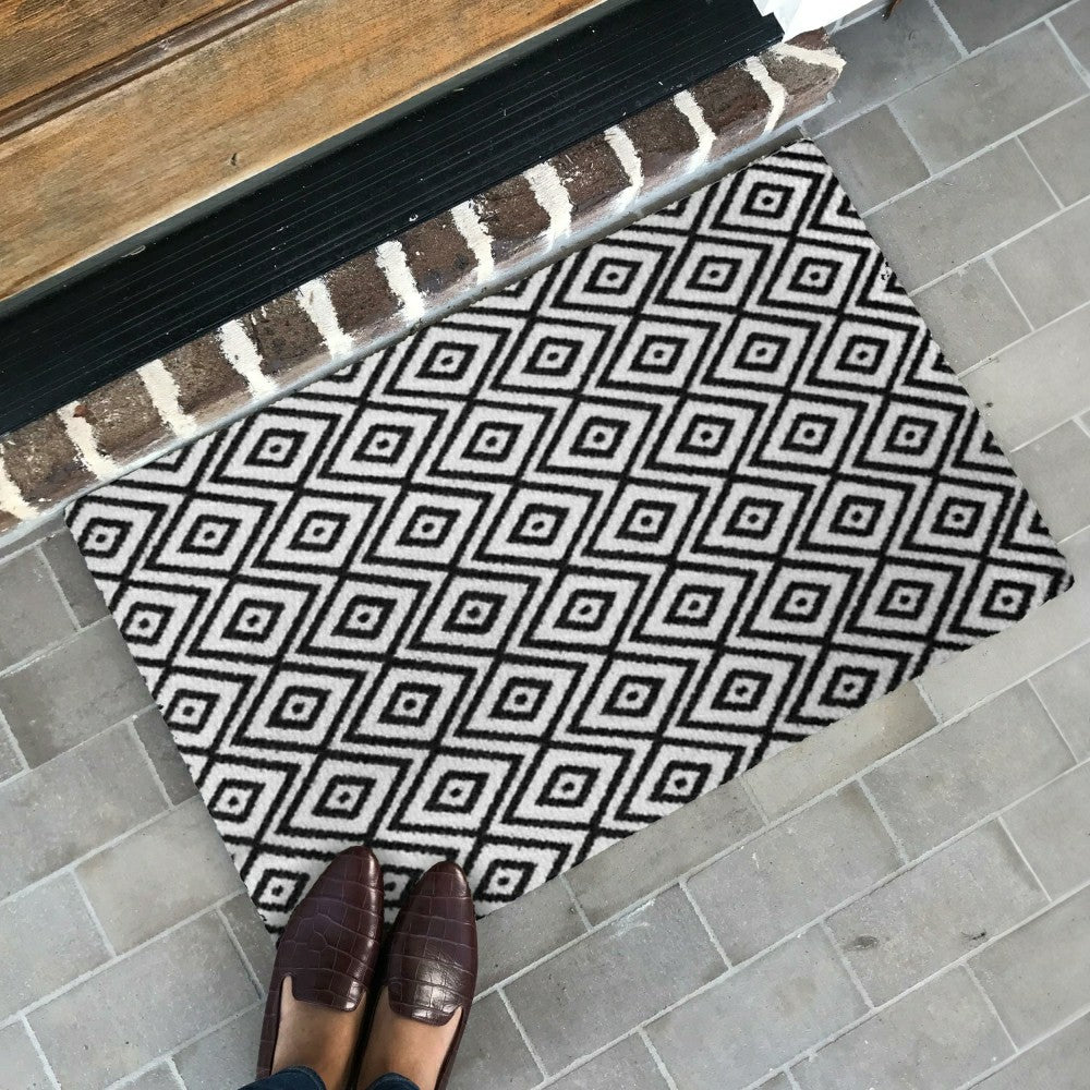 Neighburly Diamond Dot Coir Doormat, Black & White Double Door | Plow & Hearth
