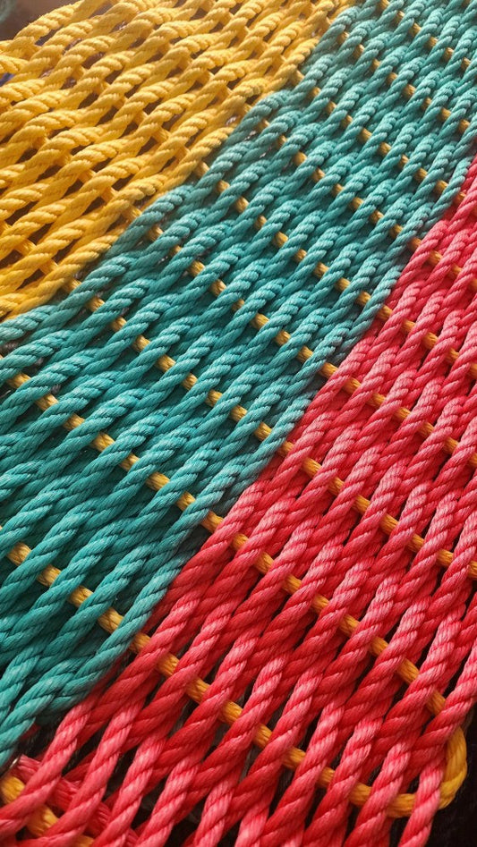 Three Stripe RopeMat Pink Teal Yellow | Plow & Hearth