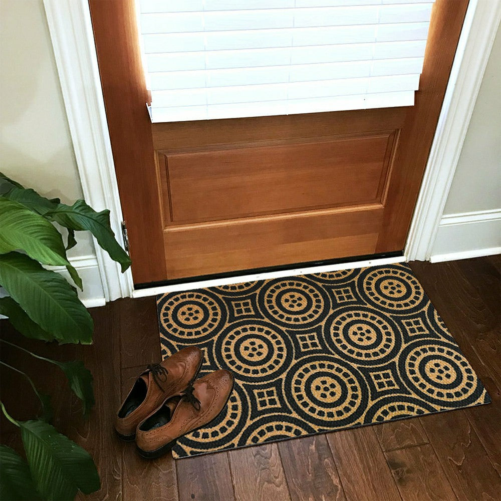 Neighburly Medallions Doormat, Black & Coir Double Door | Plow & Hearth