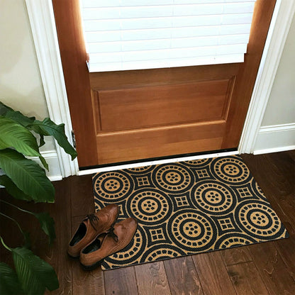 Neighburly Medallions Doormat, Black & Coir Double Door | Plow & Hearth