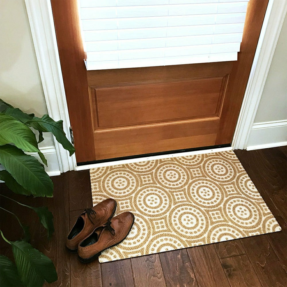 Neighburly Medallions Doormat, Coir & White Double Door | Plow & Hearth