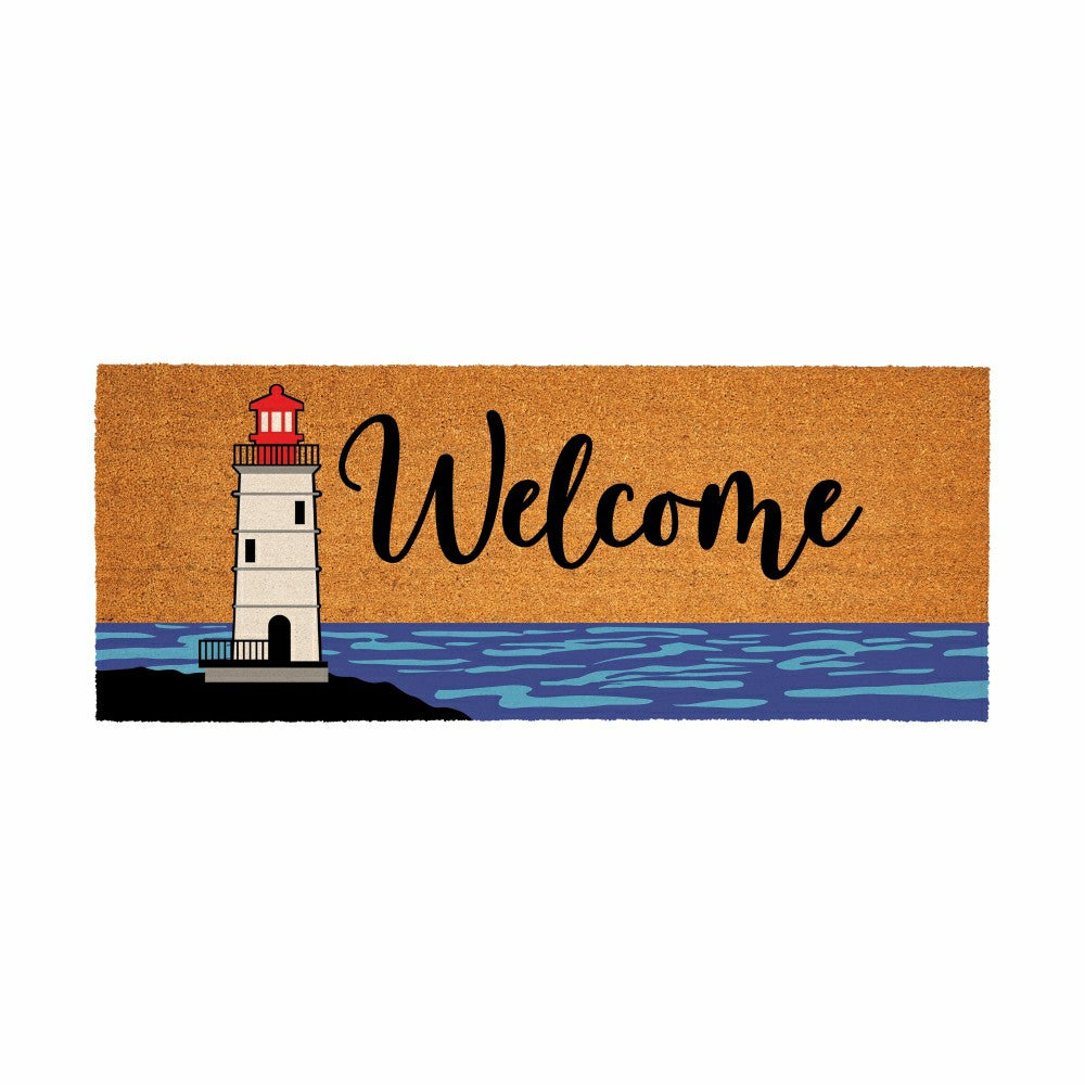 Coastal Coir Mat Welcome Red Lighthouse 60x24" | Plow & Hearth