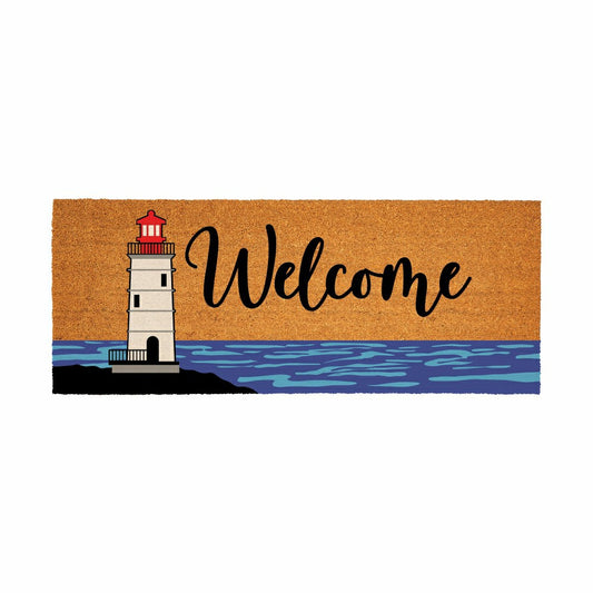 Coastal Coir Mat Welcome Red Lighthouse 60x24" | Plow & Hearth