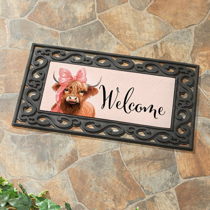 Blossom The Bowtiful Highland Cow Sassafras Switch Mat | Plow & Hearth
