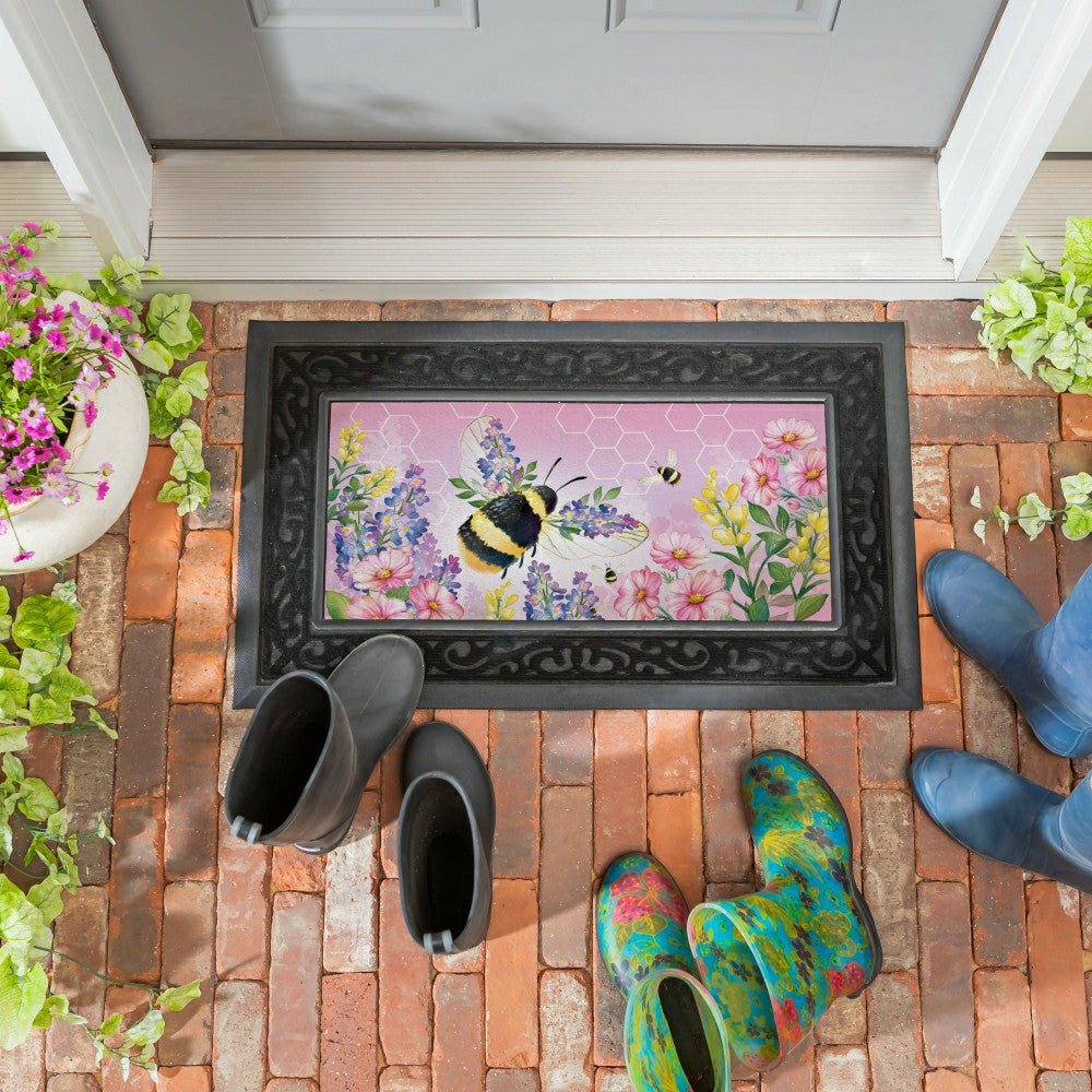 Cottage Garden Pink Florals Bee Sassafras Switch Mat | Plow & Hearth