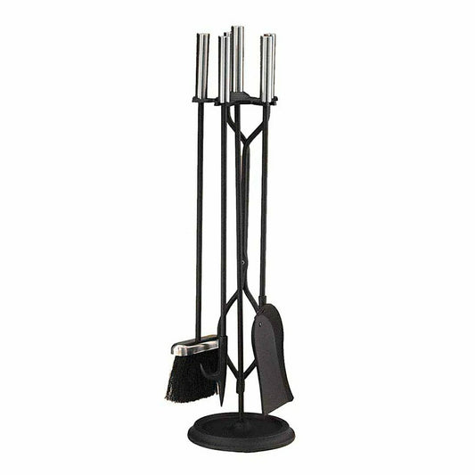 Pewter & Black 4-Piece Fireplace Tool Set | Plow & Hearth