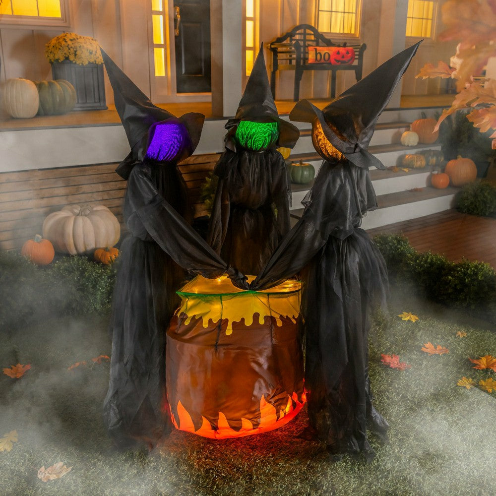 Halloween LED Set of 3 Witches and Cauldron Garden Stake, 52" | Plow & Hearth