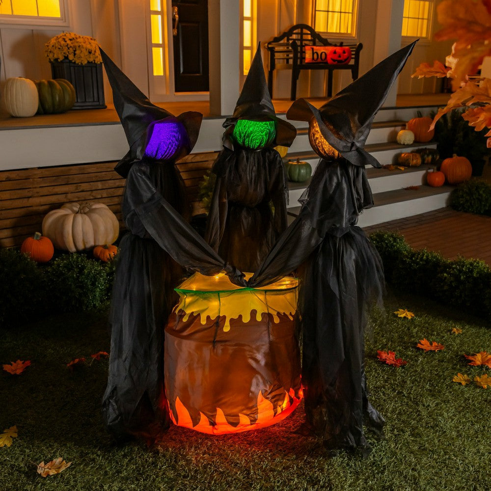 Halloween LED Set of 3 Witches and Cauldron Garden Stake, 52" | Plow & Hearth
