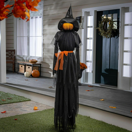 76" Witch Lighted Fabric Garden Stake with Orange Bow | Plow & Hearth