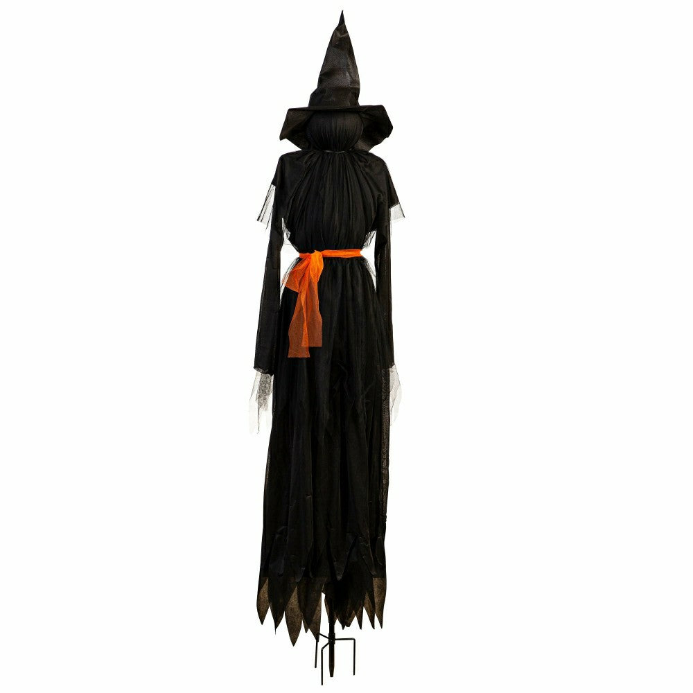 76" Witch Lighted Fabric Garden Stake with Orange Bow | Plow & Hearth