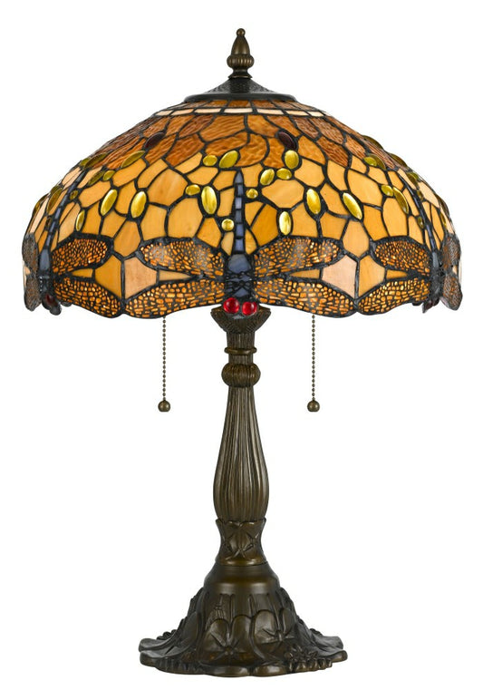Tiffany Amber Dragonfly Table Lamp with Zinc Cast Base | Plow & Hearth