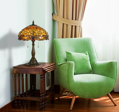 Tiffany Amber Dragonfly Table Lamp with Zinc Cast Base | Plow & Hearth