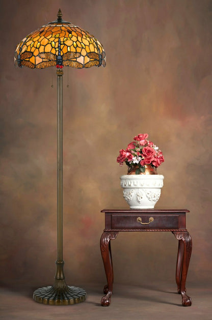 Tiffany Amber Dragonfly Floor Lamp with Zinc Cast Base | Plow & Hearth