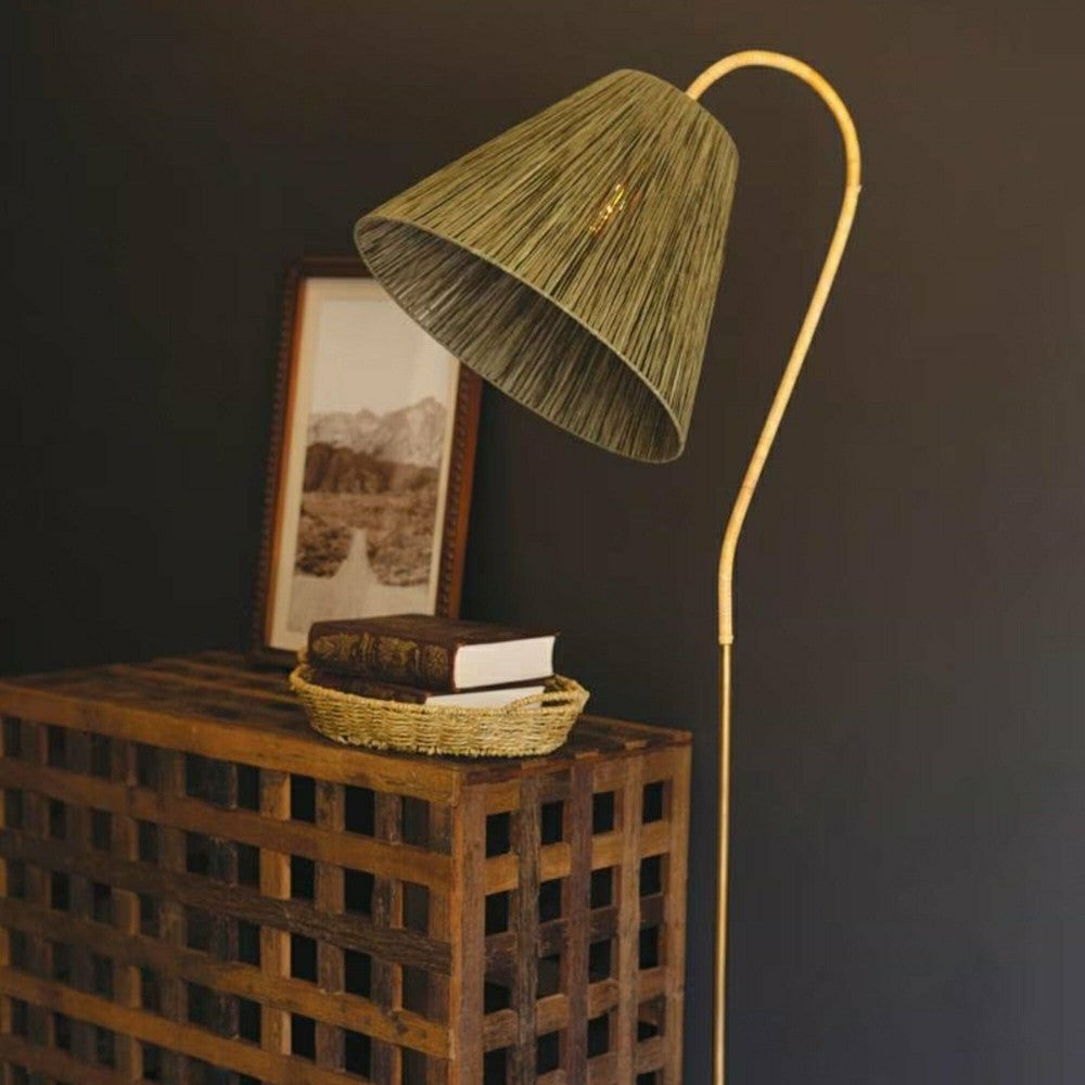 Rattan Wrapped Floor Lamp with Raffia Shade | Plow & Hearth