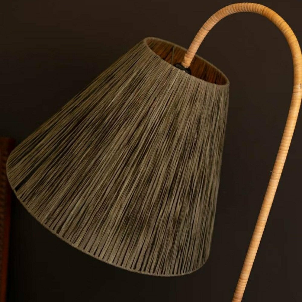 Rattan Wrapped Floor Lamp with Raffia Shade | Plow & Hearth