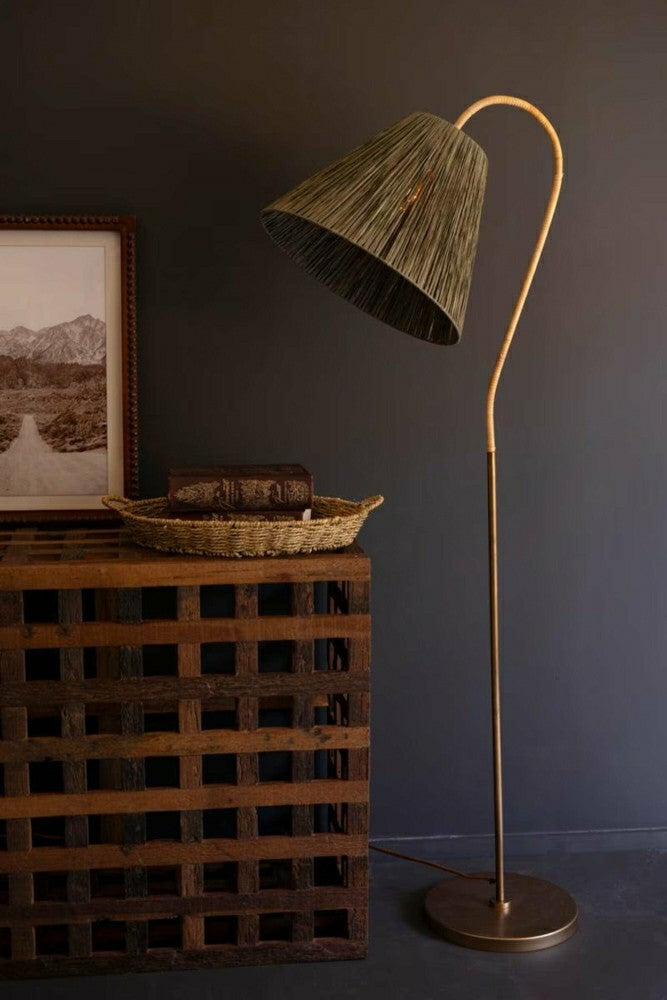 Rattan Wrapped Floor Lamp with Raffia Shade | Plow & Hearth
