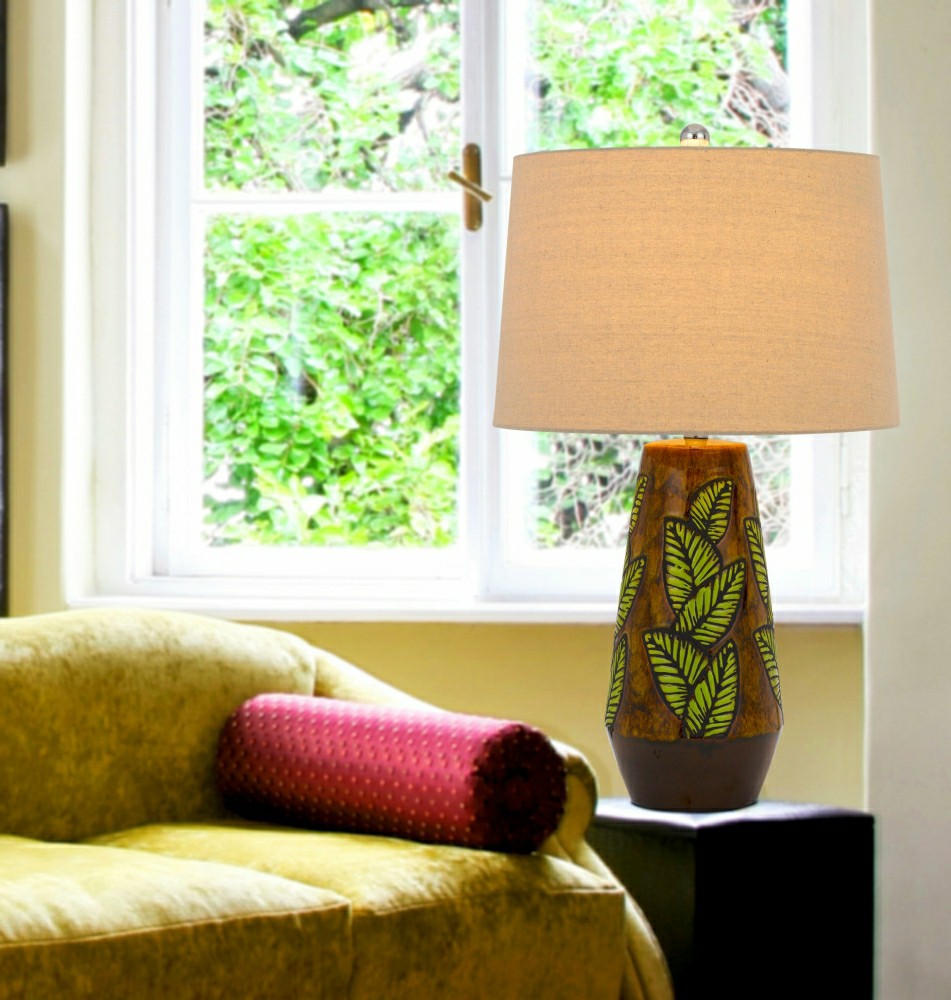 Hanson Ceramic Table Lamp with Linen Drum Shade | Plow & Hearth