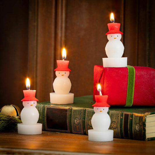 Joyful Traditions Candle, Snowman Shaped Wax Candle, Set of 4 | Plow & Hearth