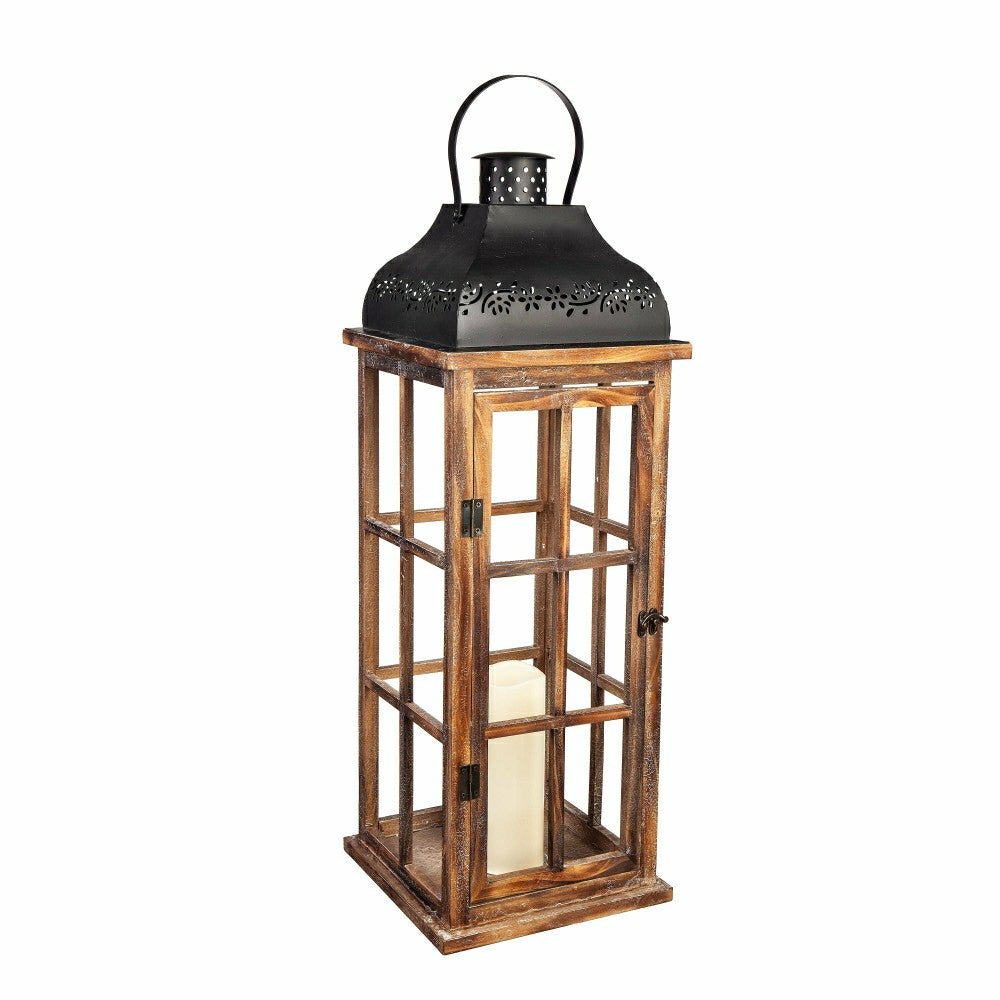 Set of 3 Nested Wood and Metal Lanterns w LED Candle | Plow & Hearth
