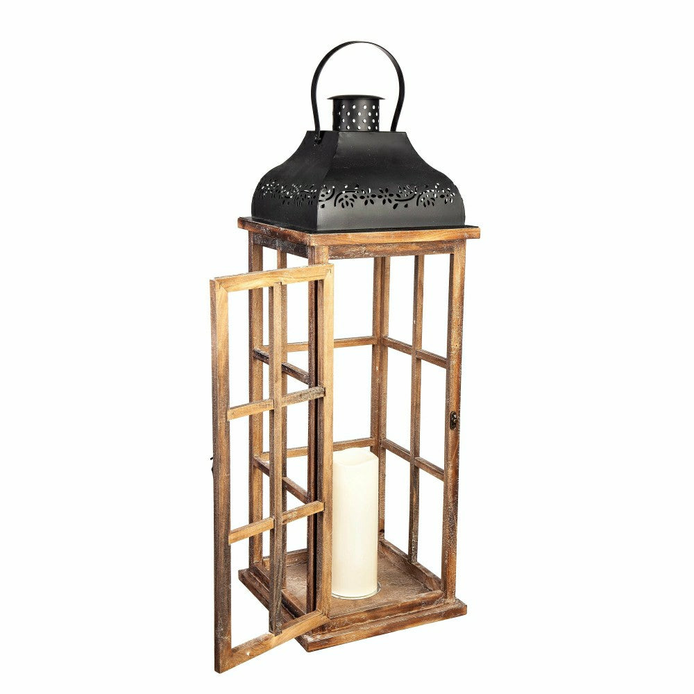 Set of 3 Nested Wood and Metal Lanterns w LED Candle | Plow & Hearth