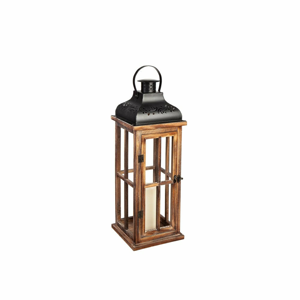 Set of 3 Nested Wood and Metal Lanterns w LED Candle | Plow & Hearth