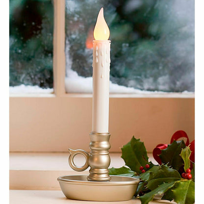Pewter Battery-Operated Single Window LED Window Candle | Plow & Hearth