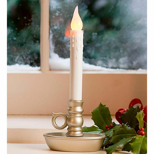 Pewter Battery-Operated Single Window LED Window Candle | Plow & Hearth