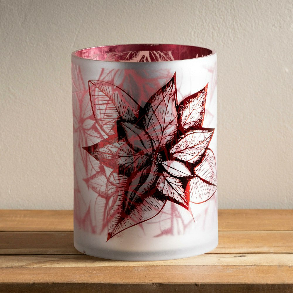 Large Poinsettia Hurricane Candle Holder | Plow & Hearth