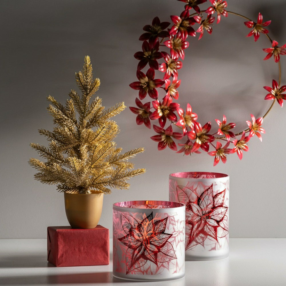 Large Poinsettia Hurricane Candle Holder | Plow & Hearth