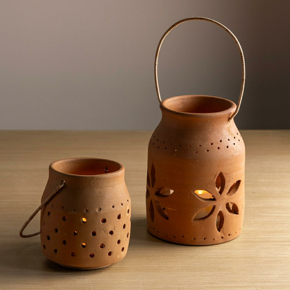 Cut-Out Dots Clay Lantern | Plow & Hearth