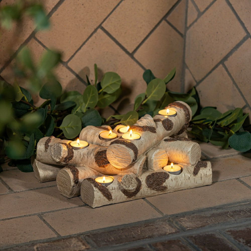 Resin Birch Logs Hearth Candle Holder | Plow & Hearth