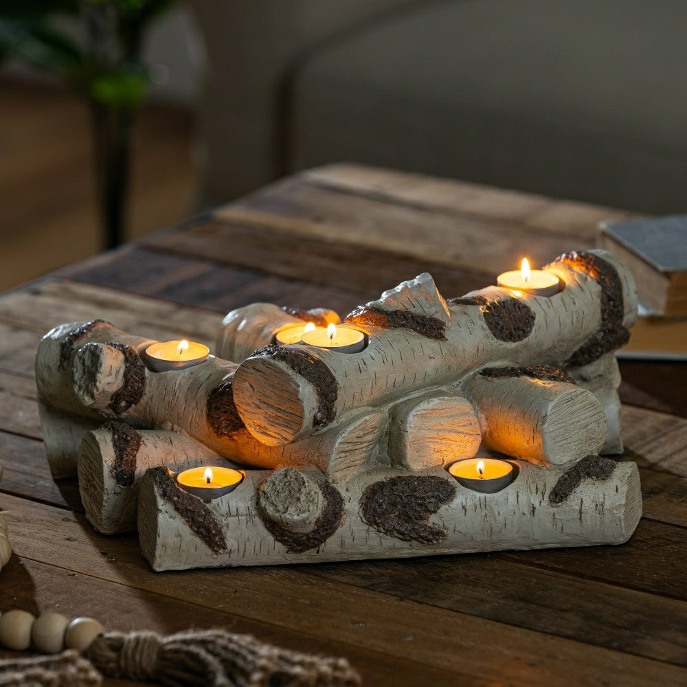 Resin Birch Logs Hearth Candle Holder | Plow & Hearth