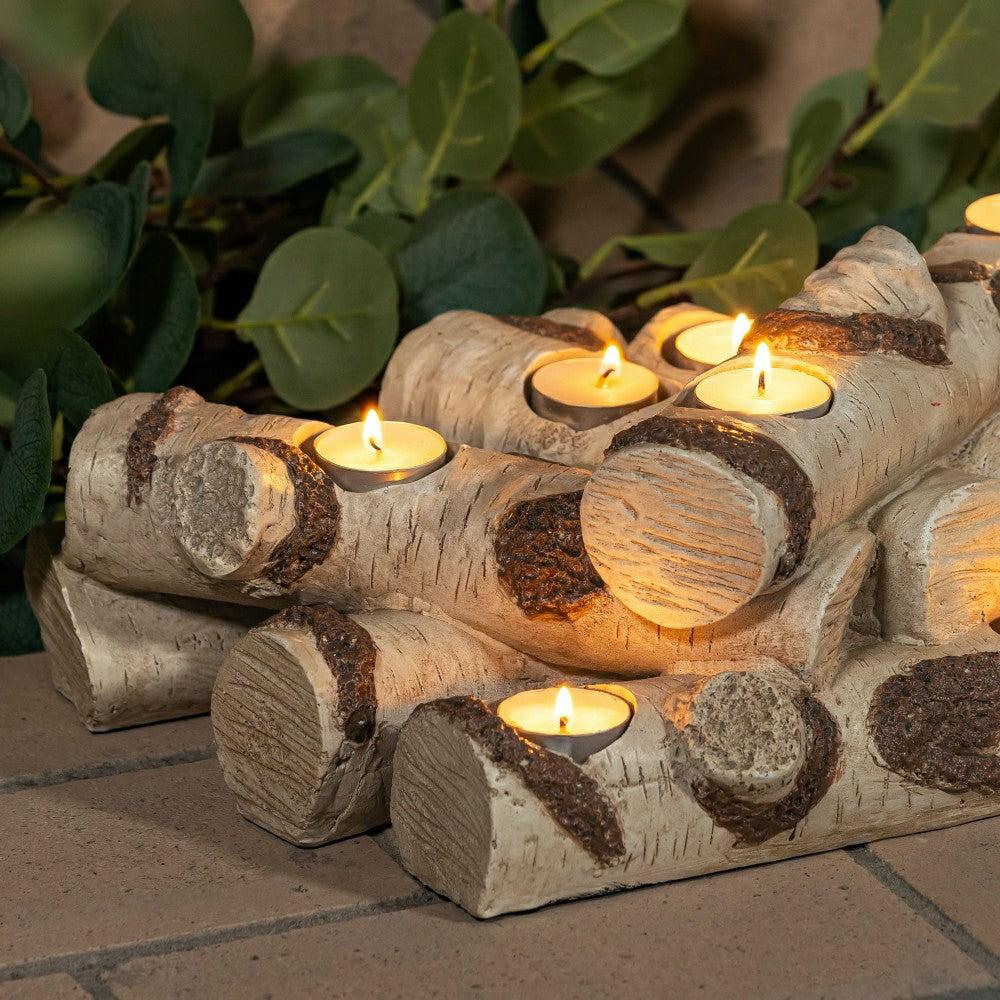 Resin Birch Logs Hearth Candle Holder | Plow & Hearth