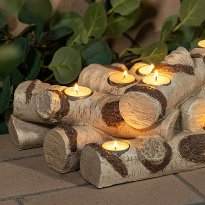 Resin Birch Logs Hearth Candle Holder | Plow & Hearth