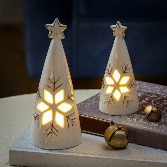 Season to Sparkle LED Table Decor Ceramic Christmas Tree with Snowflak | Plow & Hearth