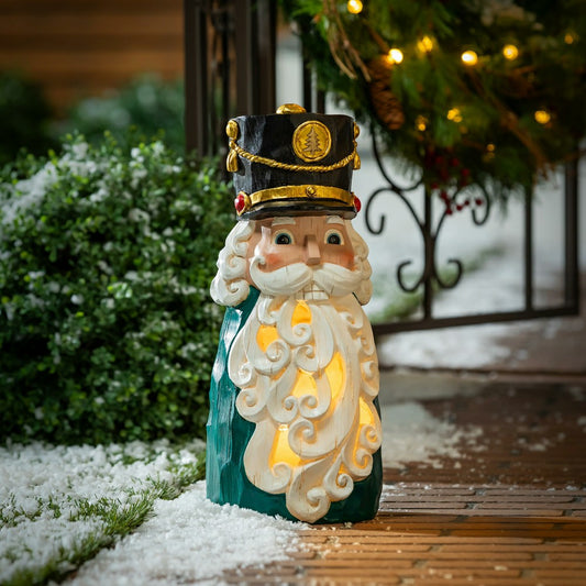 Joyful Traditions 16" LED Resin Nutcracker Garden Statue | Plow & Hearth