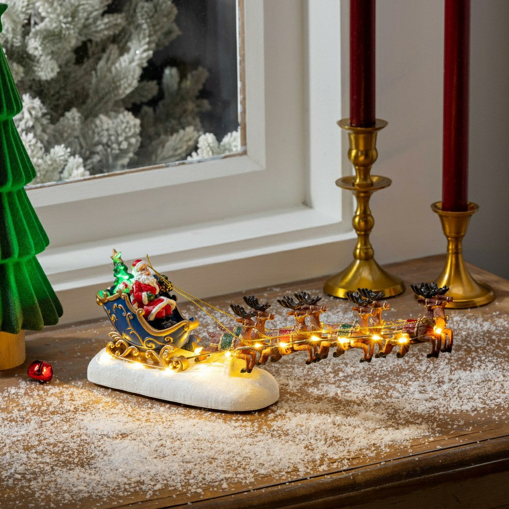 Heartfelt Cheer LED Table Decor Santa Sleigh Plastic Chasing Lights, 1 | Plow & Hearth