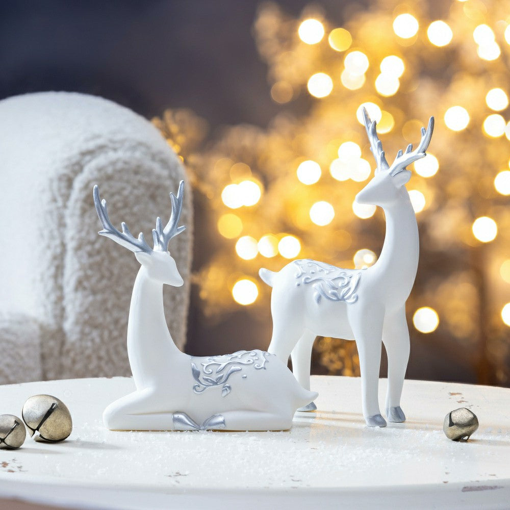 Season to Sparkle Table Décor Deer with Metallic Embellishment Ceramic | Plow & Hearth